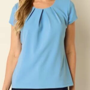 Liz Claiborne Blue Pleated Cap Sleeve Blouse